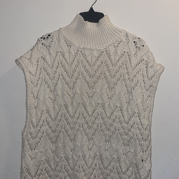 POL Woman's Open Knit Long Vest Pullover Cream Color Size Large Bohemian - Picture 6 of 7